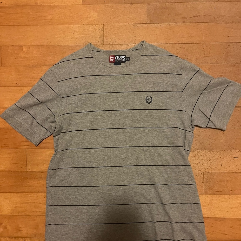 Rare discontinued chaps Ralph Lauren Gray Striped Polo Tee with Navy Lines